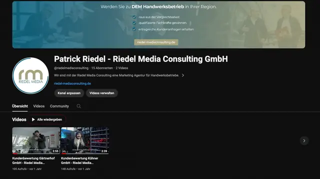 YouTube-Kanal der Riedel Media Consulting